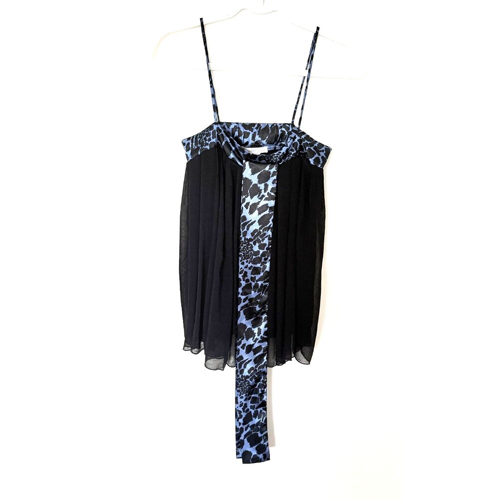 Charlotte Russe Y2K Black Blue Animal Print Sheer Lined Strappy Top Sz S
